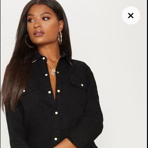 Black Western Tipped Collar Denim Shirt